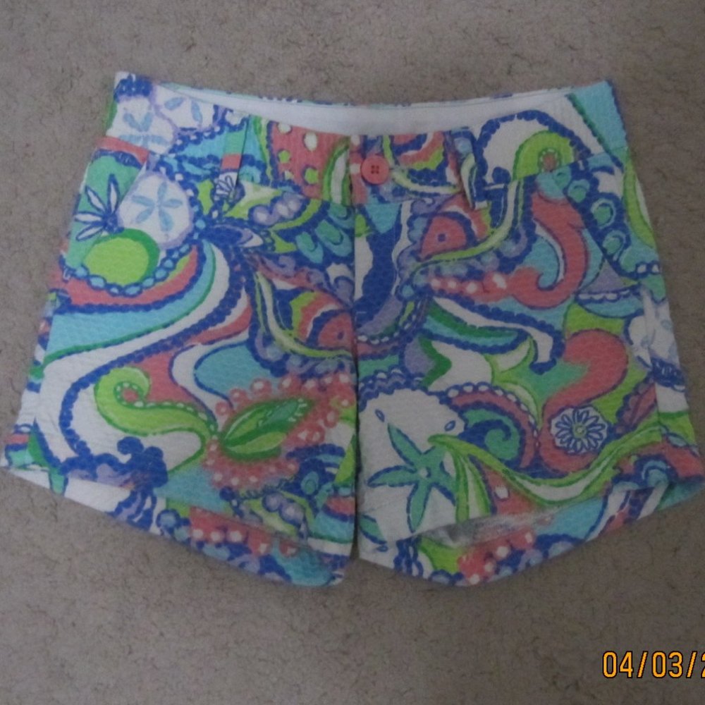 LILLY PULITZER Size 0 Textured Callahan Multi Color Conch Republic Shorts
